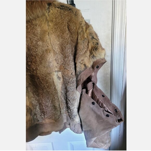 VTG Rabbit Fur Suede Bomber Jacket Convertible Vest Removable Sleeves Women M - Picture 14 of 16